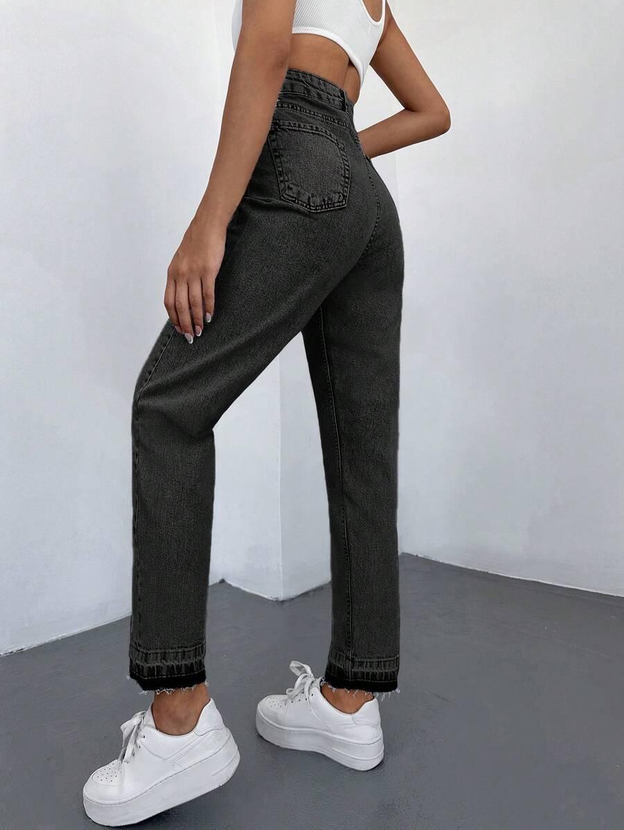 SZARE SPODNIE JEANS WYSOKI STAN