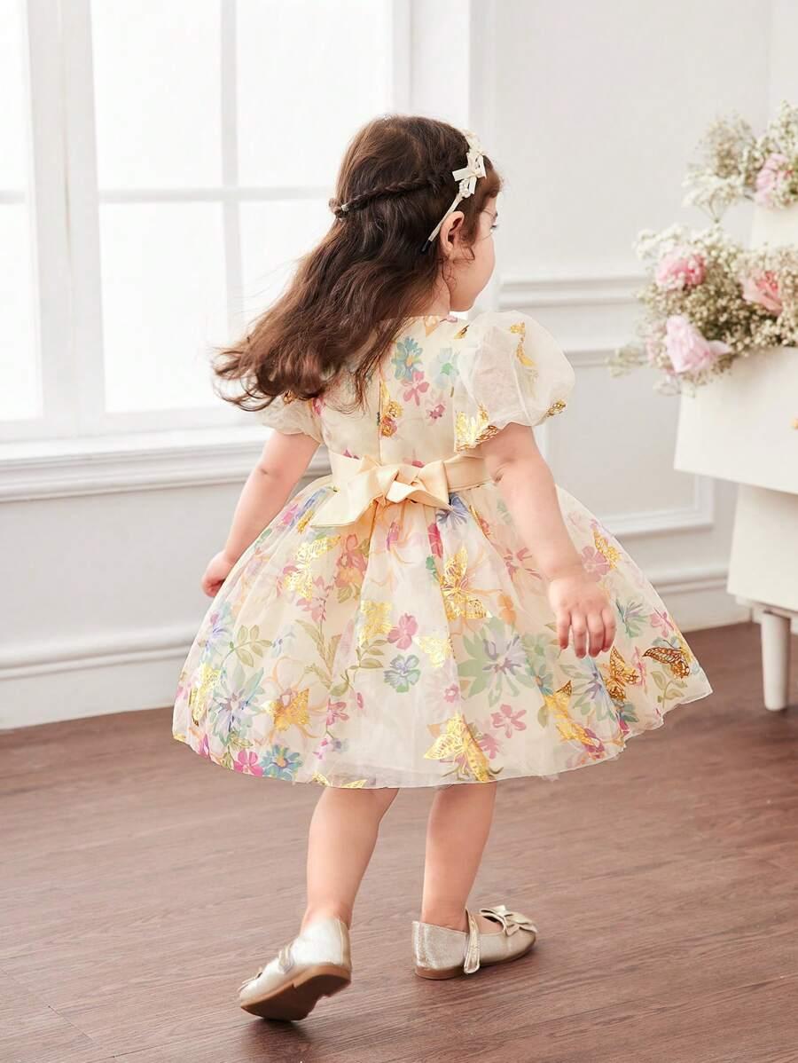 DZIEWCZĘCA ELEGANCKA SUKIENKA Z KRÓTKIM RĘKAWEM 9-12M