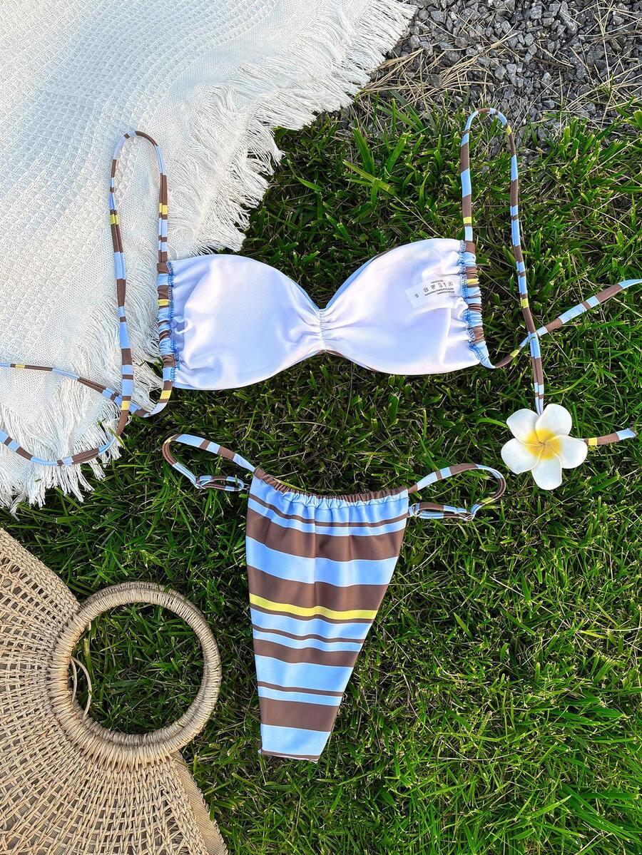 komplet bikini wzór paski