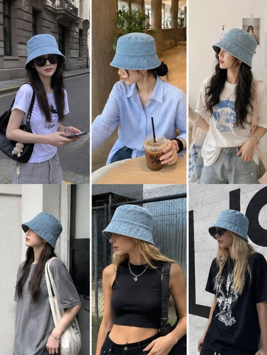 niebieska czapka bucket