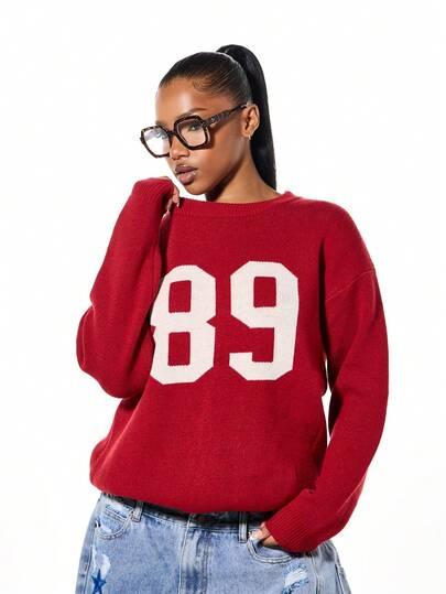 czerwony sweter print