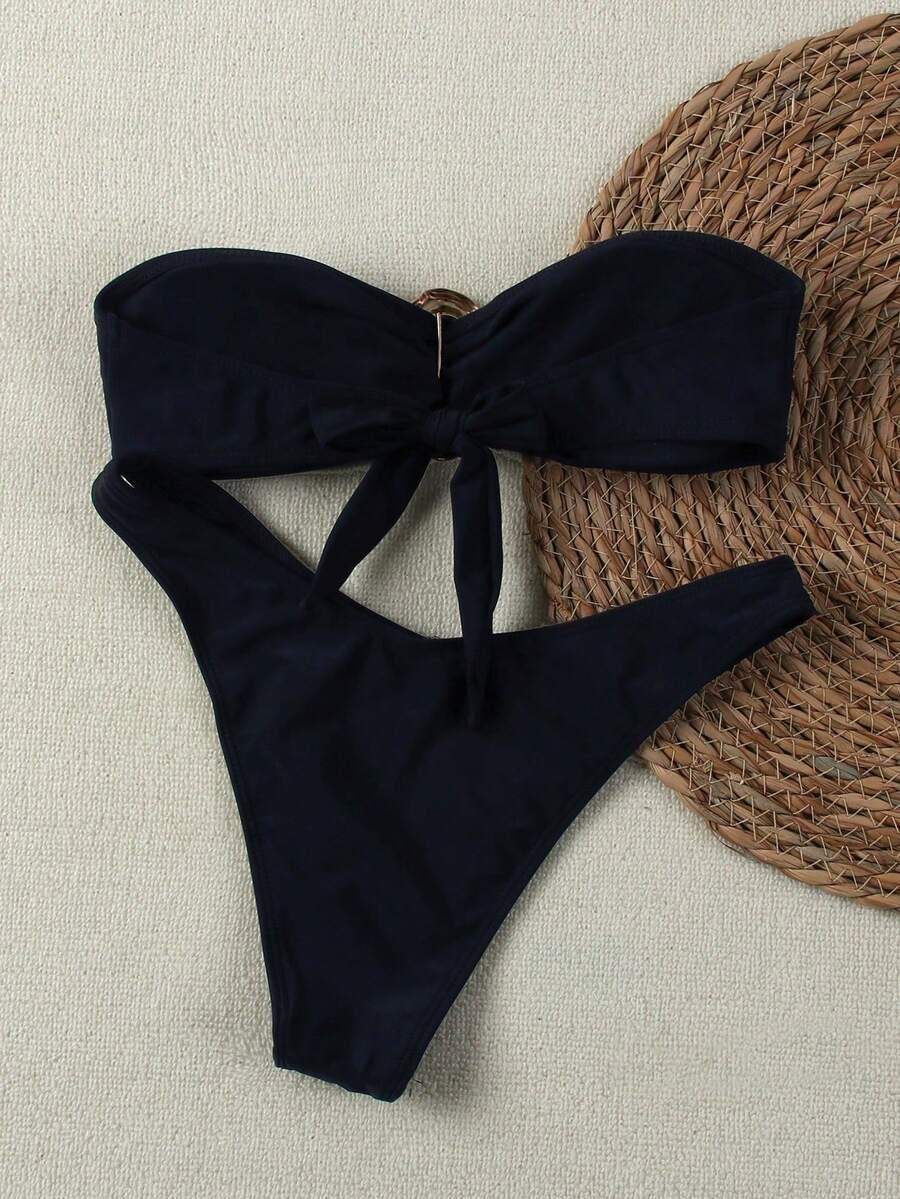 CZARNY KOMPLET BIKINI ZDOBIENIE