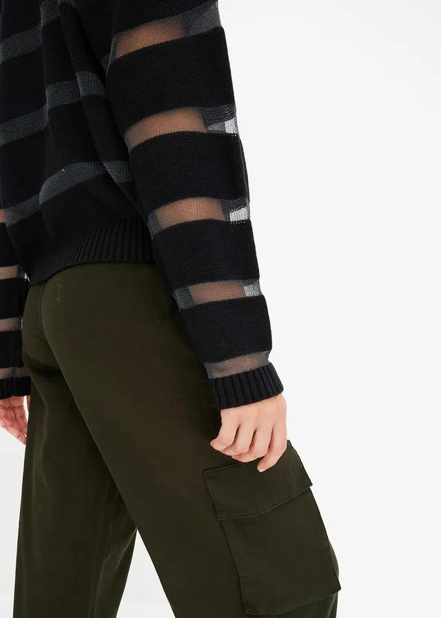 SWETER Z SIATKOWA WSTAWKĄ