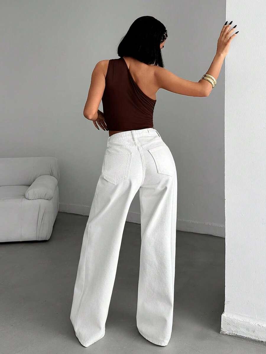 białe spodnie jeans wysoki stan