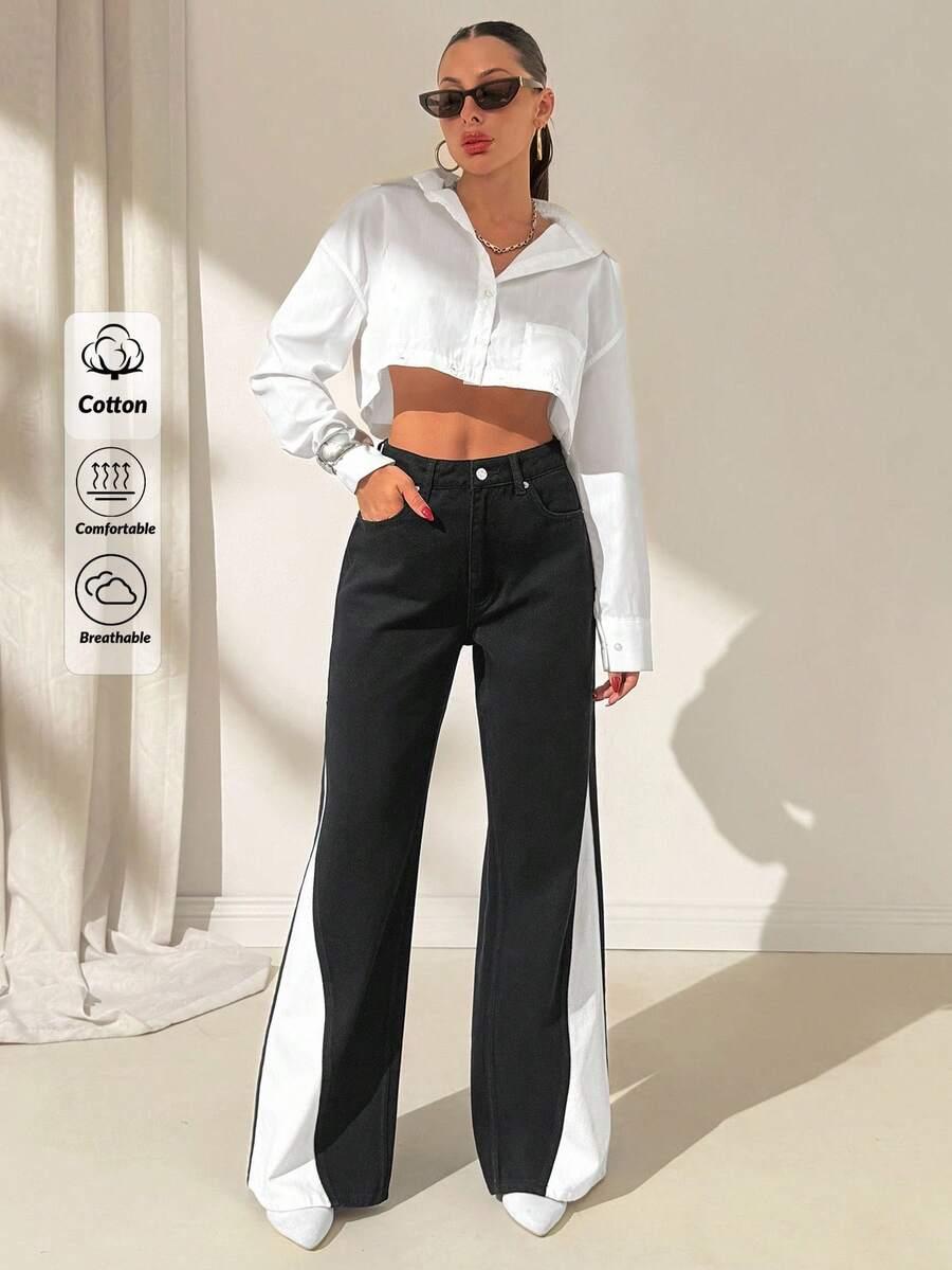 CZARNE SPODNIE JEANS KONTRAST