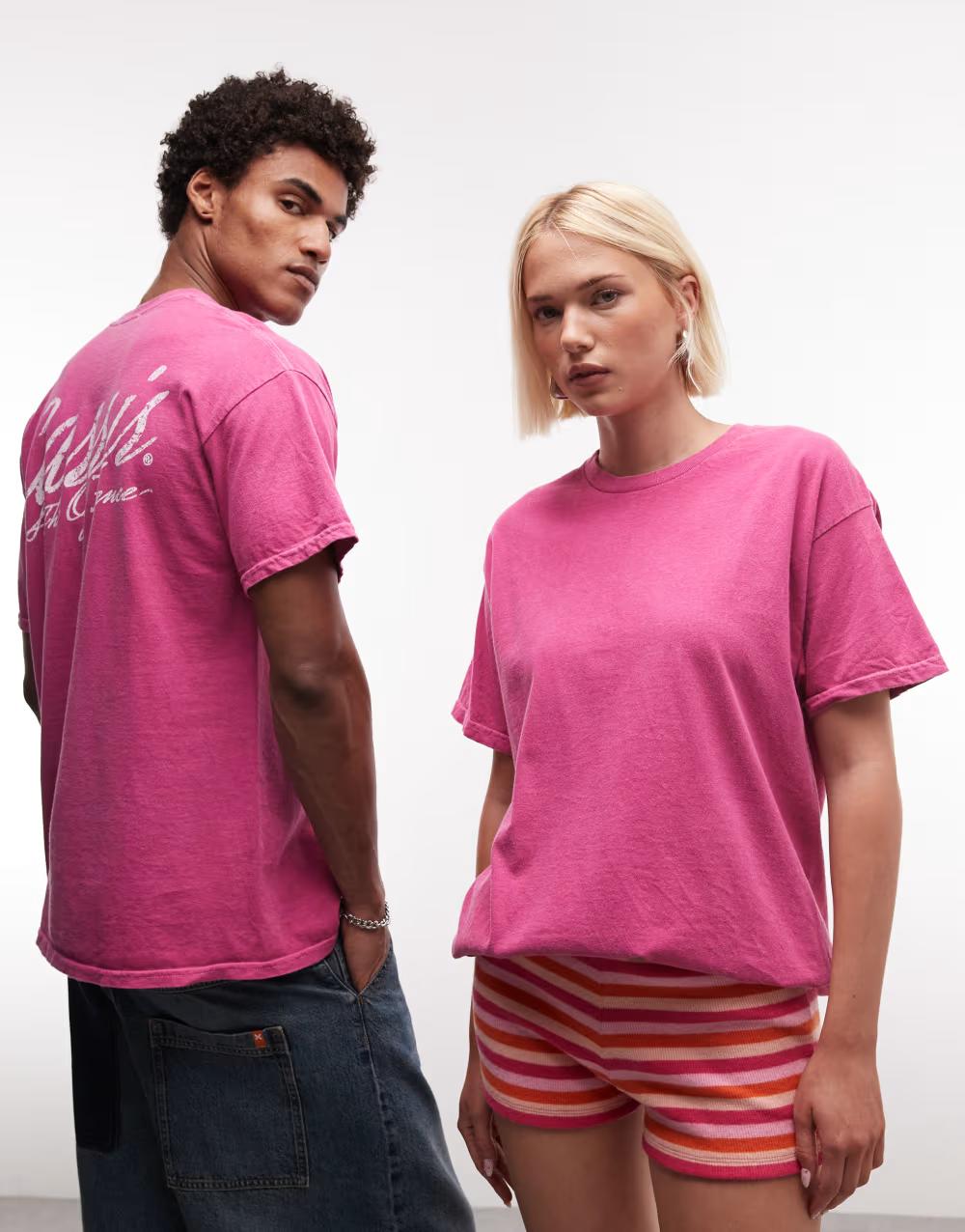 RÓŻOWY T-SHIRT PRINT OKRĄGŁY DEKOLT