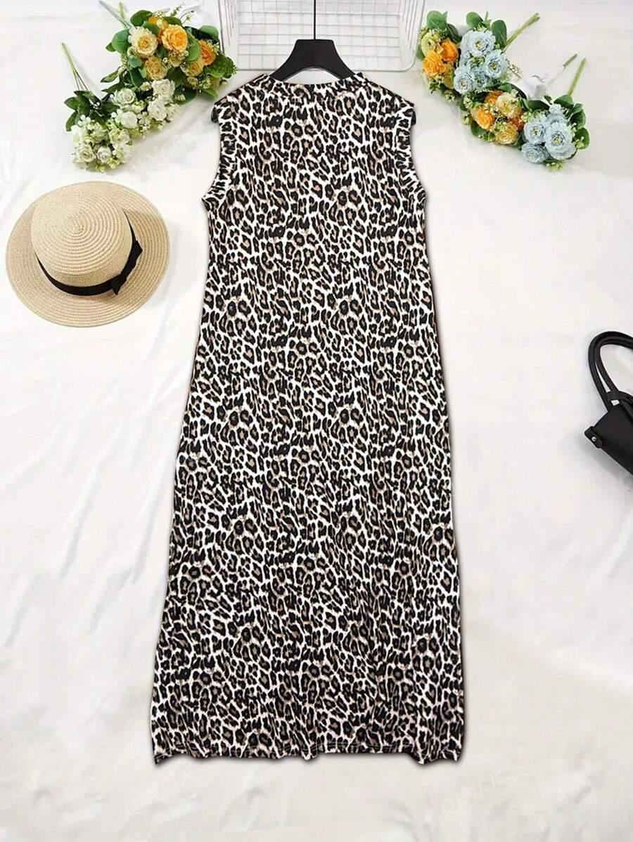SUKIENKA bez rękawów ANIMAL PRINT rozcięcie