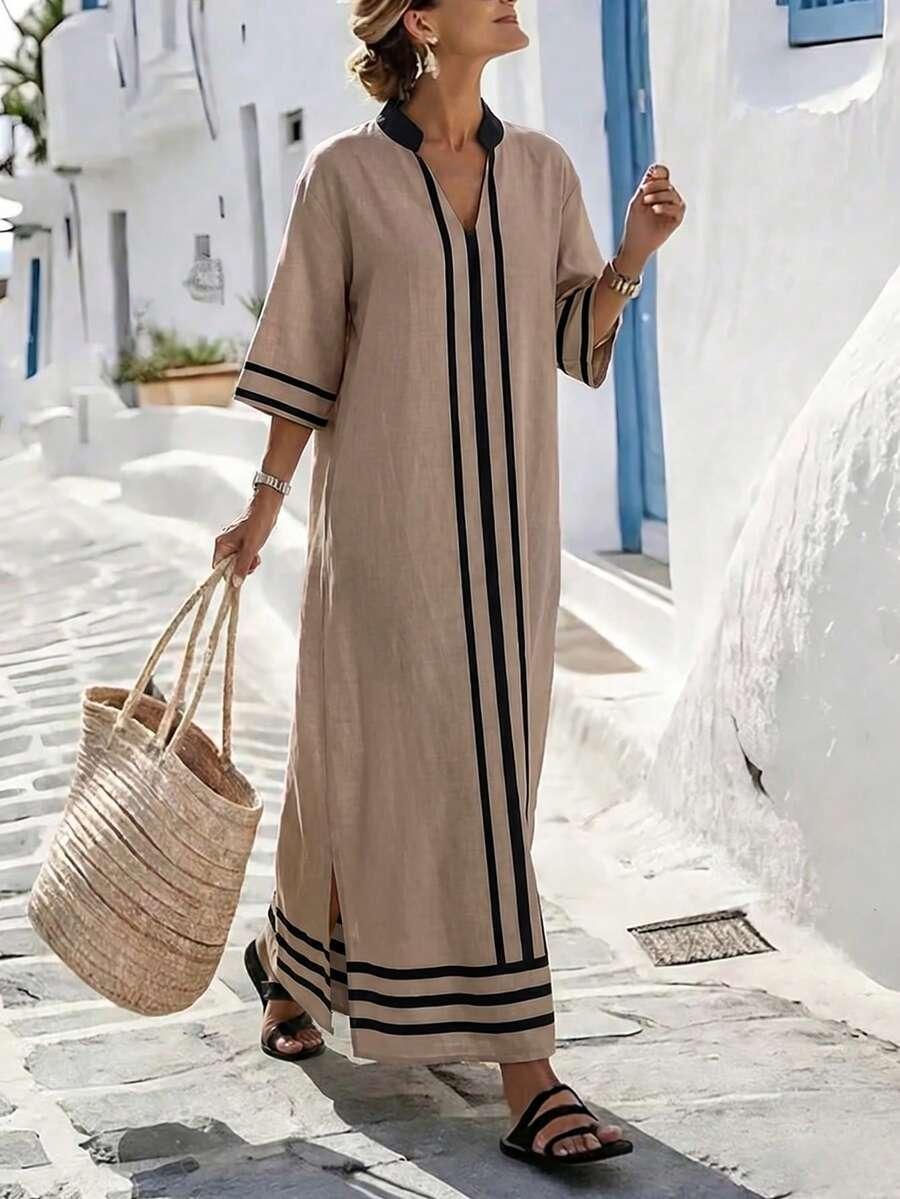 beżowa maxi sukienka