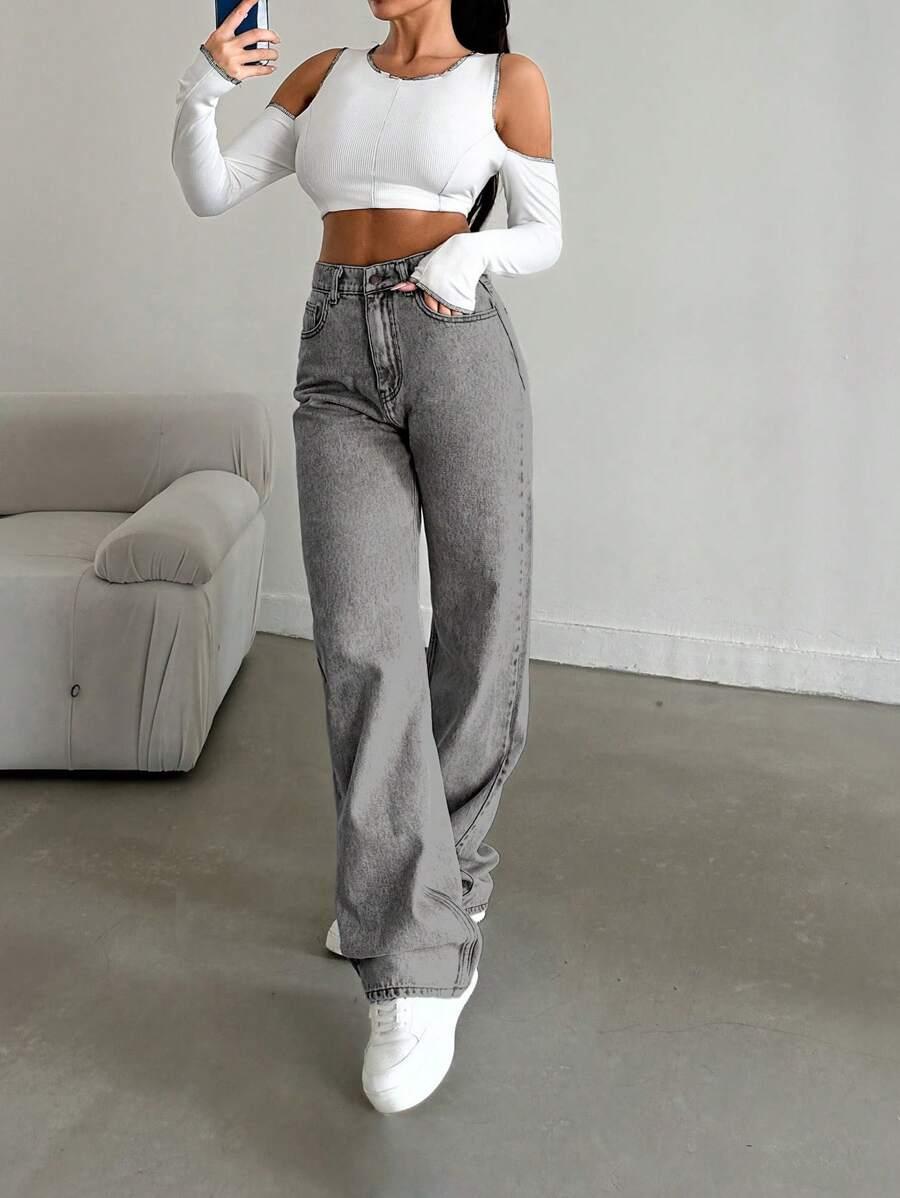 SZARE SPODNIE JEANS