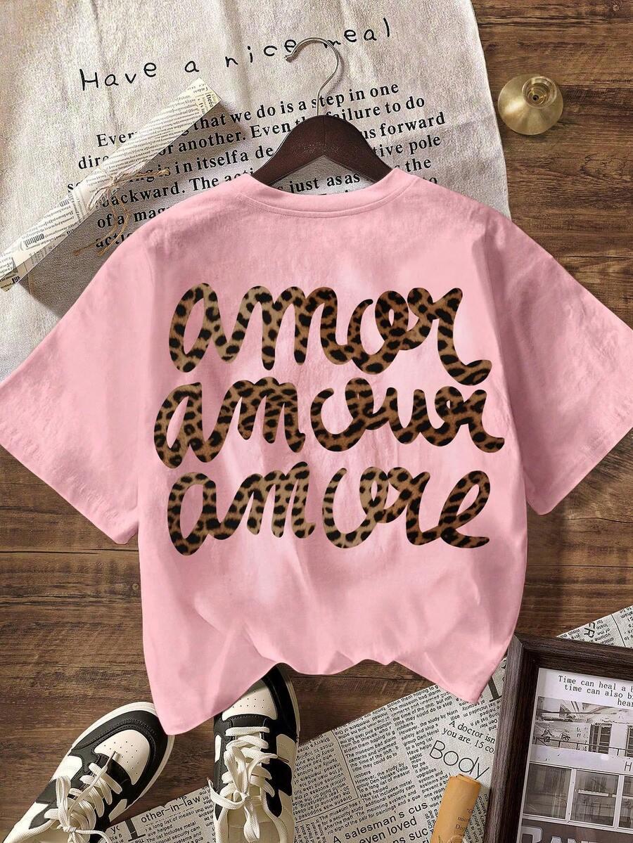 różowy t-shirt okrągły dekolt