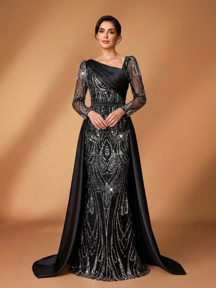 czarna maxi sukienka cekiny