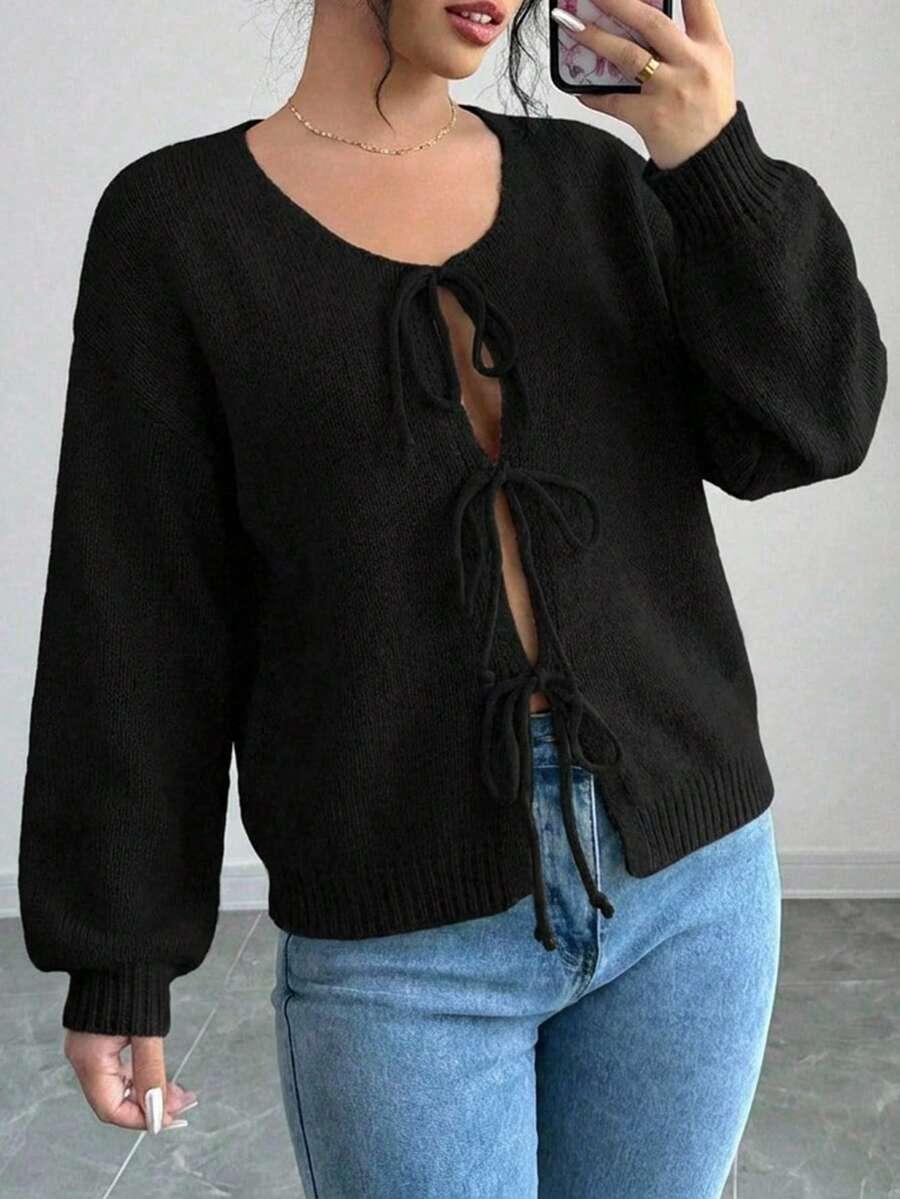 SWETER DŁUGI RĘKAW WIĄZANIE