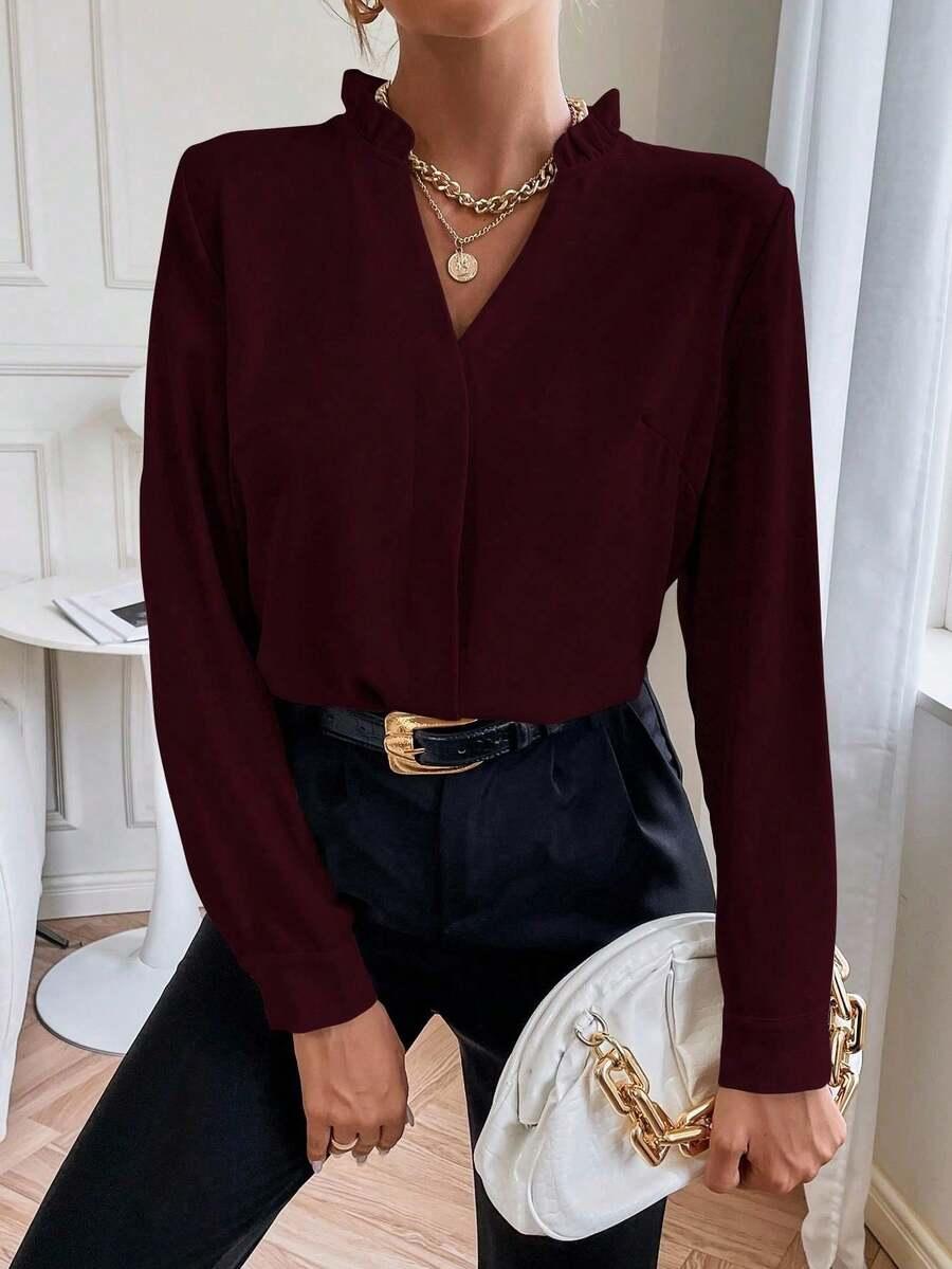 bordowa bluzka v-neck