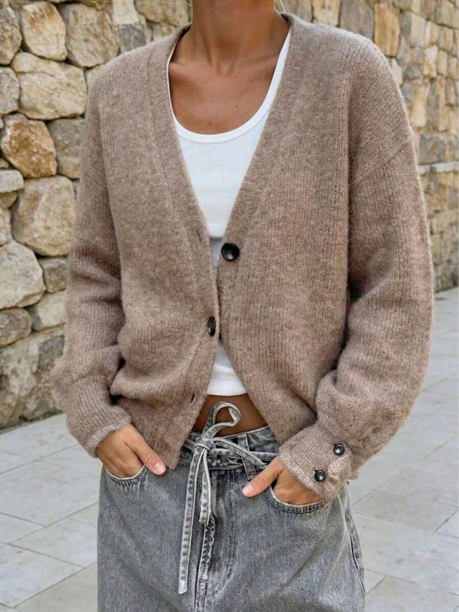 brązowy sweter kardigan