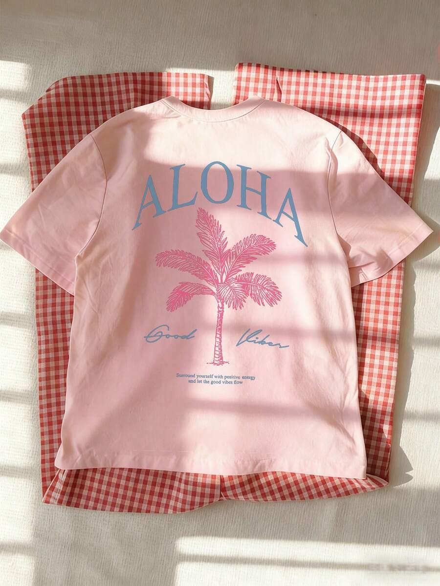 różowy t-shirt nadruk