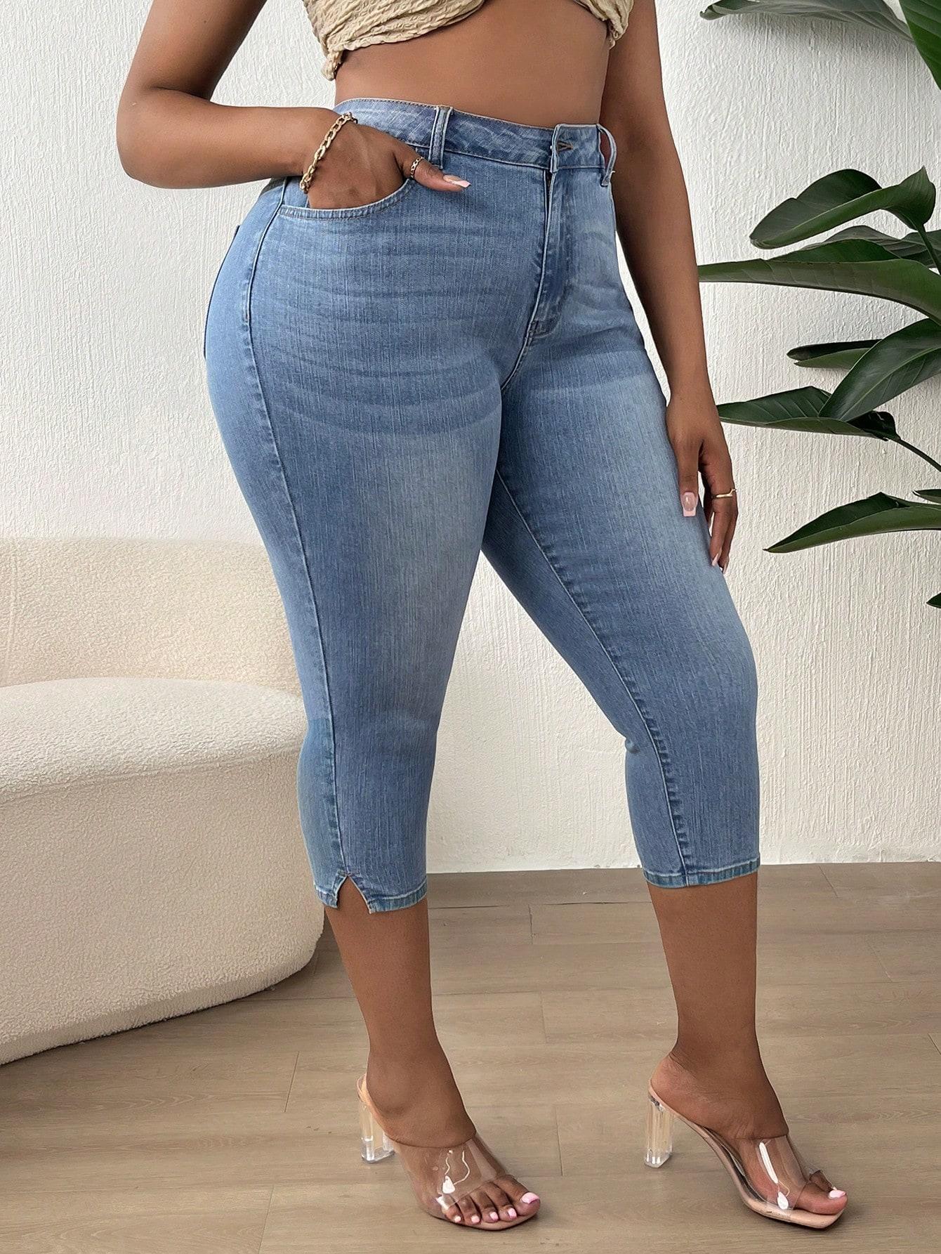 SPODNIE RURKI JEANS 3/4 WYSOKI STAN