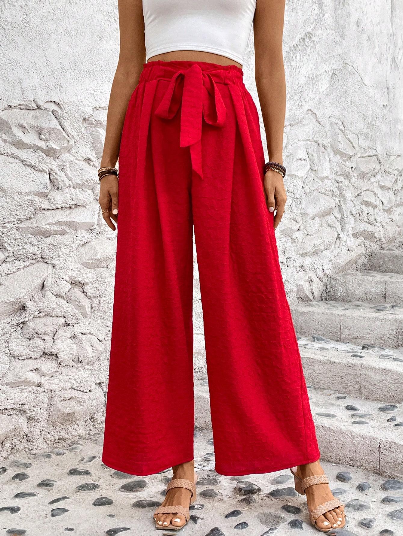 czerwone szerokie spodnie tekstura wysoki stan wiązanie