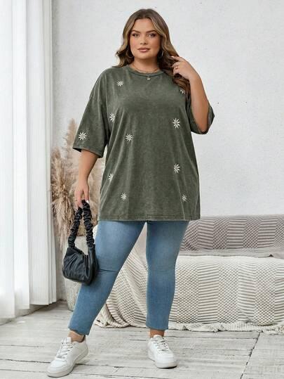 zielony t-shirt kwiaty