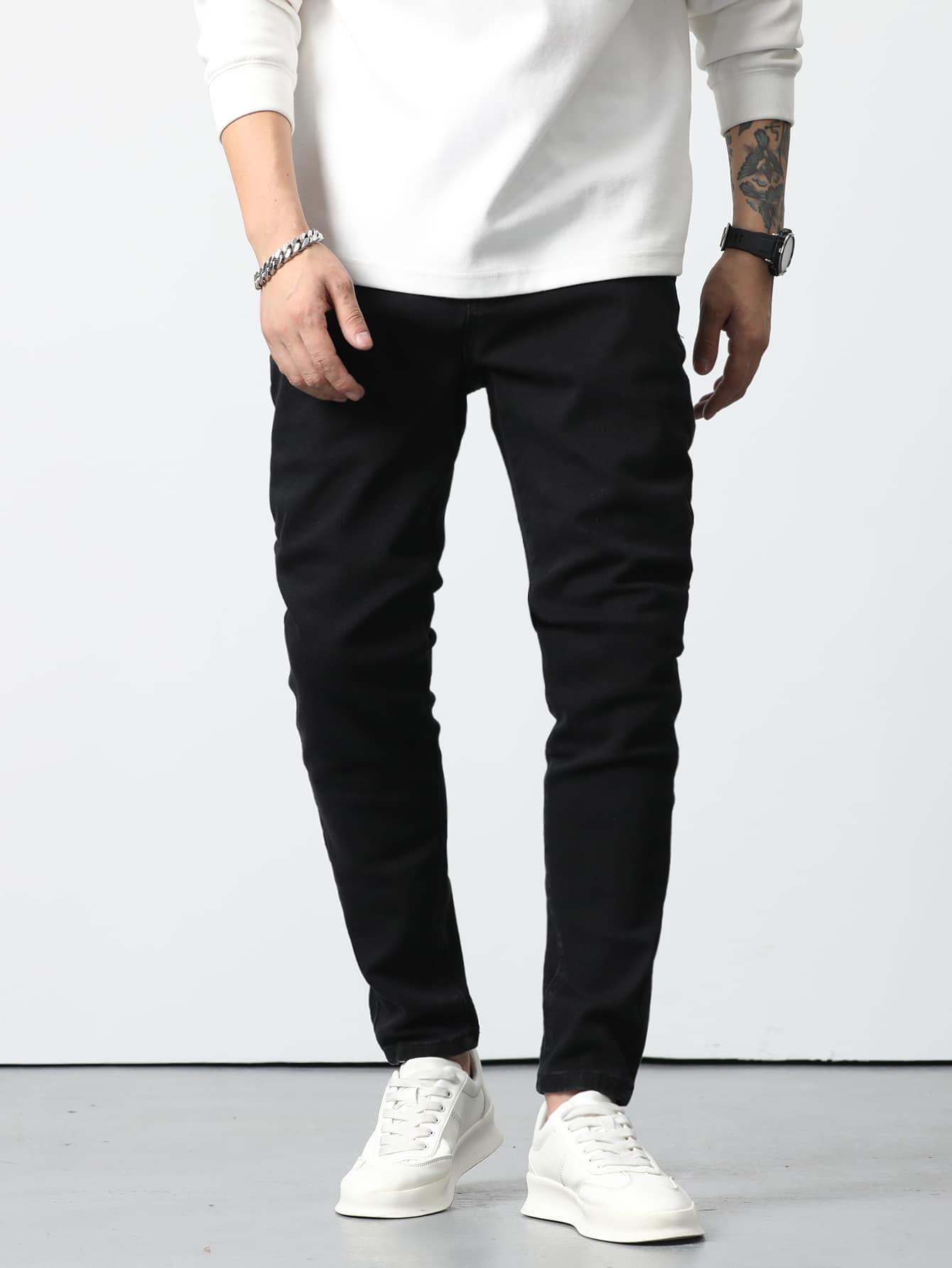 CZARNE SPODNIE JEANS KIESZENIE ZAMEK BASIC 