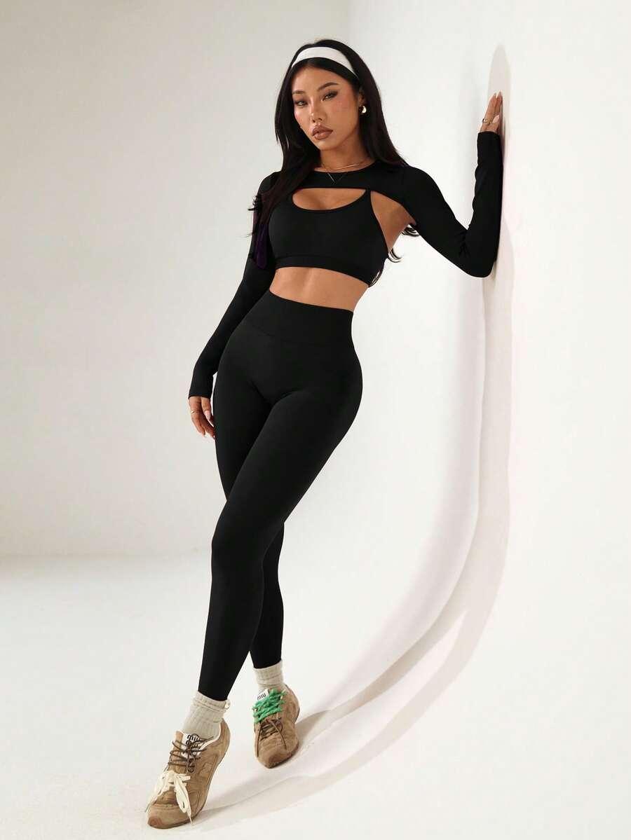 legginsy top narzutka komplet sportowy