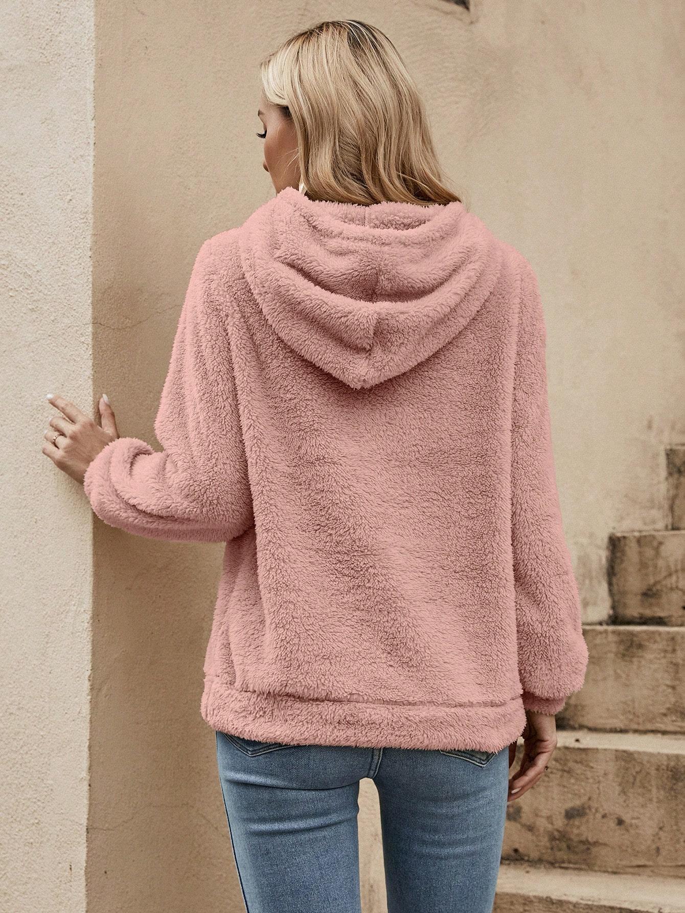różowa fluffy bluza długi rękaw 