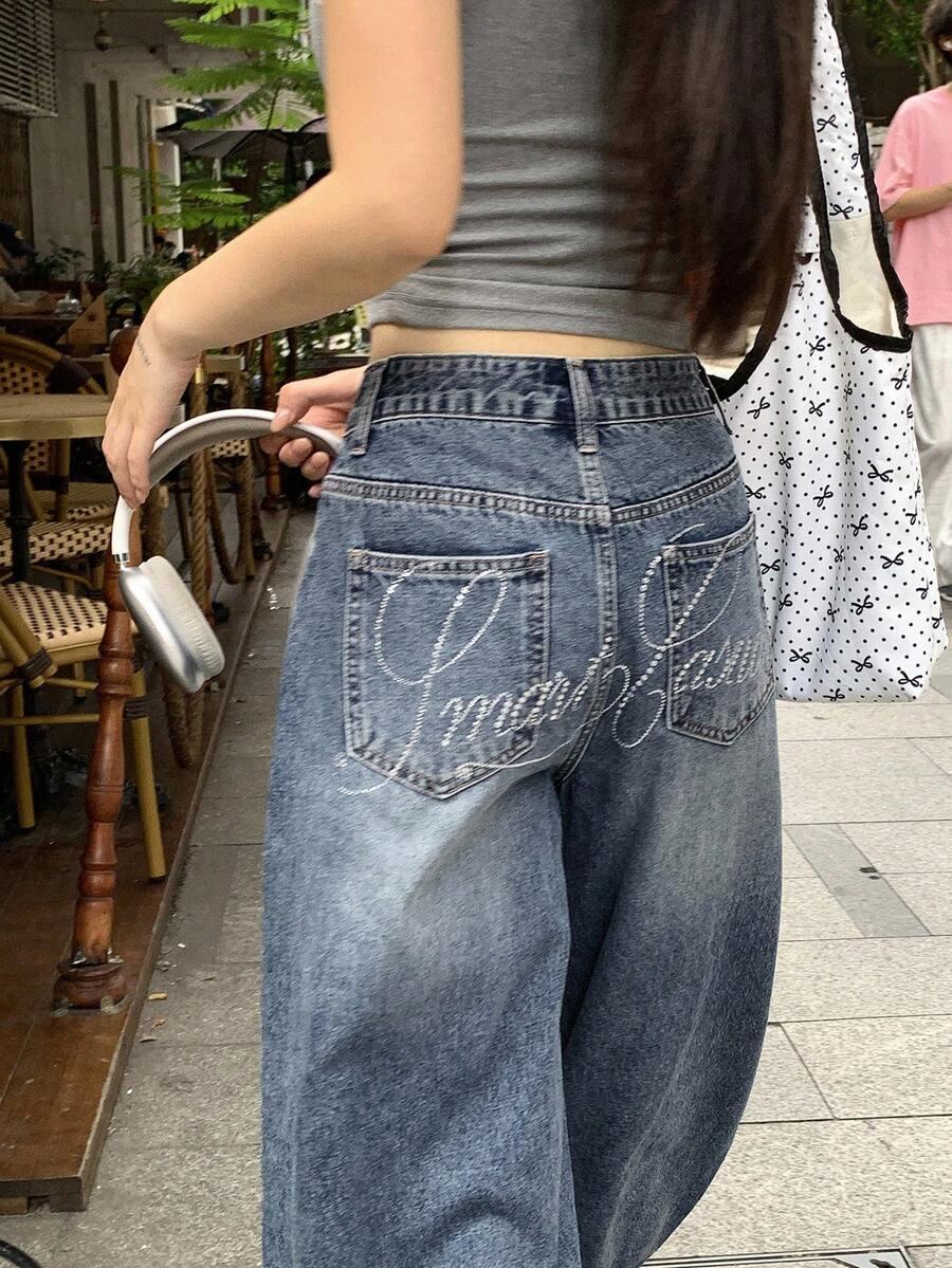 szerokie spodnie jeans zdobienie