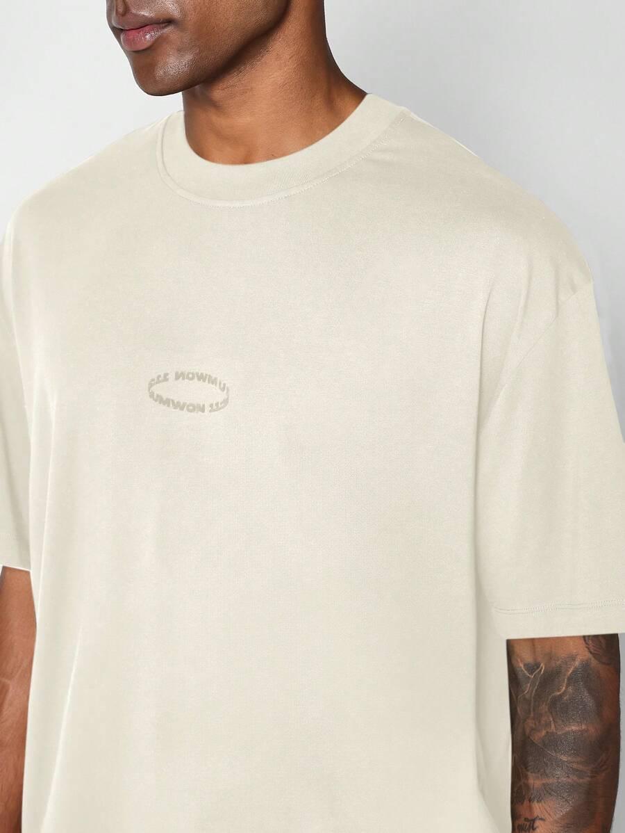 beżowy T-shirt okrągły dekolt