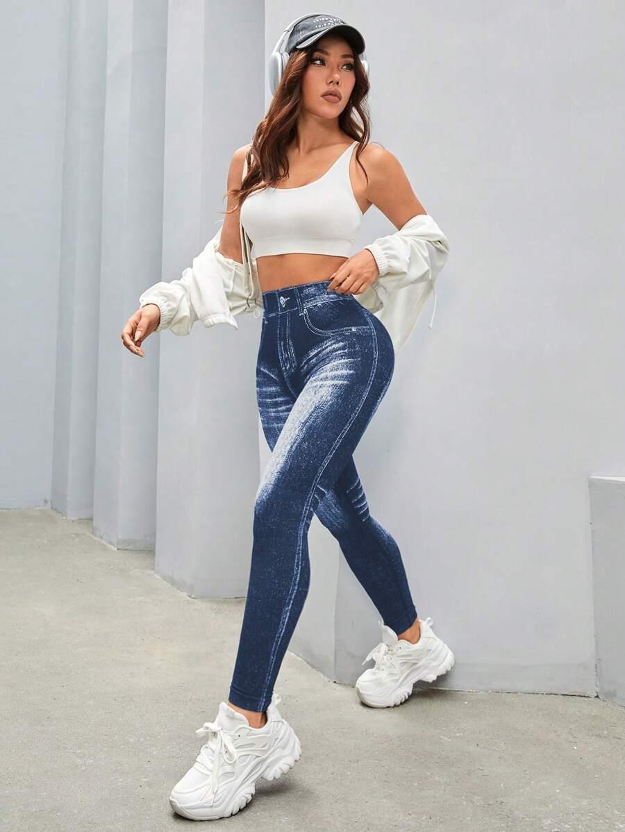 NIEBIESKIE LEGGINSY IMITACJA JEANSU