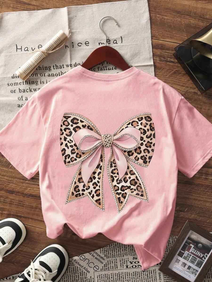 różowy t-shirt okrągły dekolt