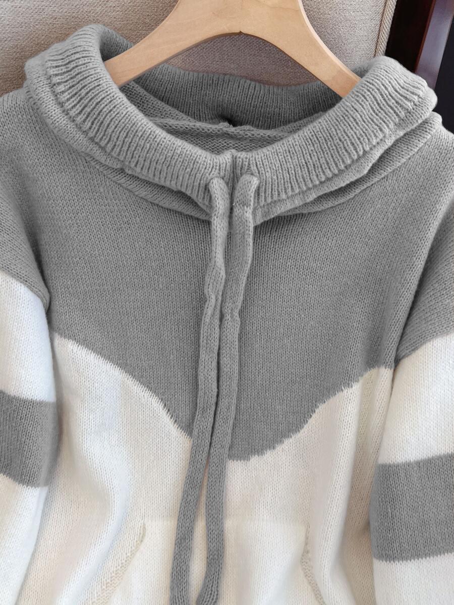 DZIANINOWY SWETER DŁUGI RĘKAW ŁĄCZENIE 