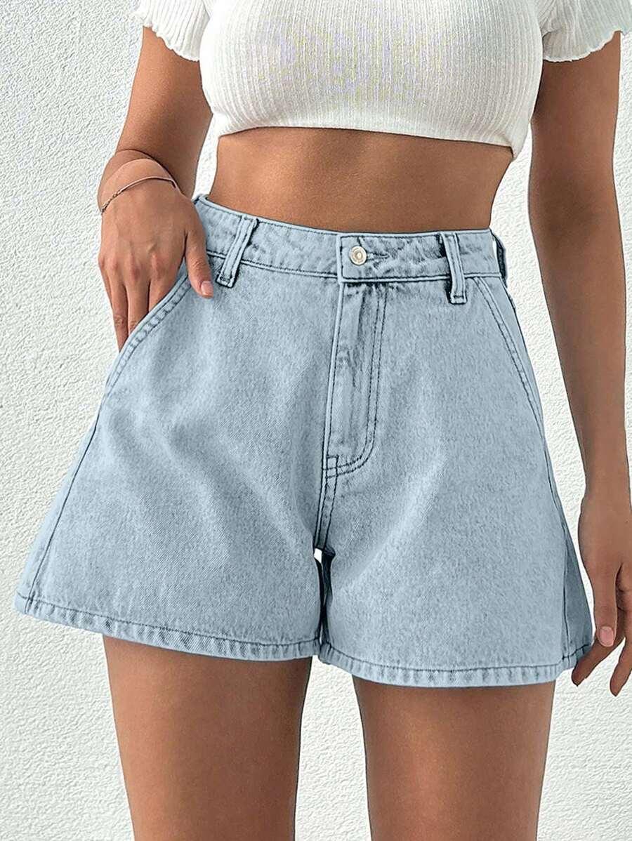 niebieskie spodenki jeans wysoki stan