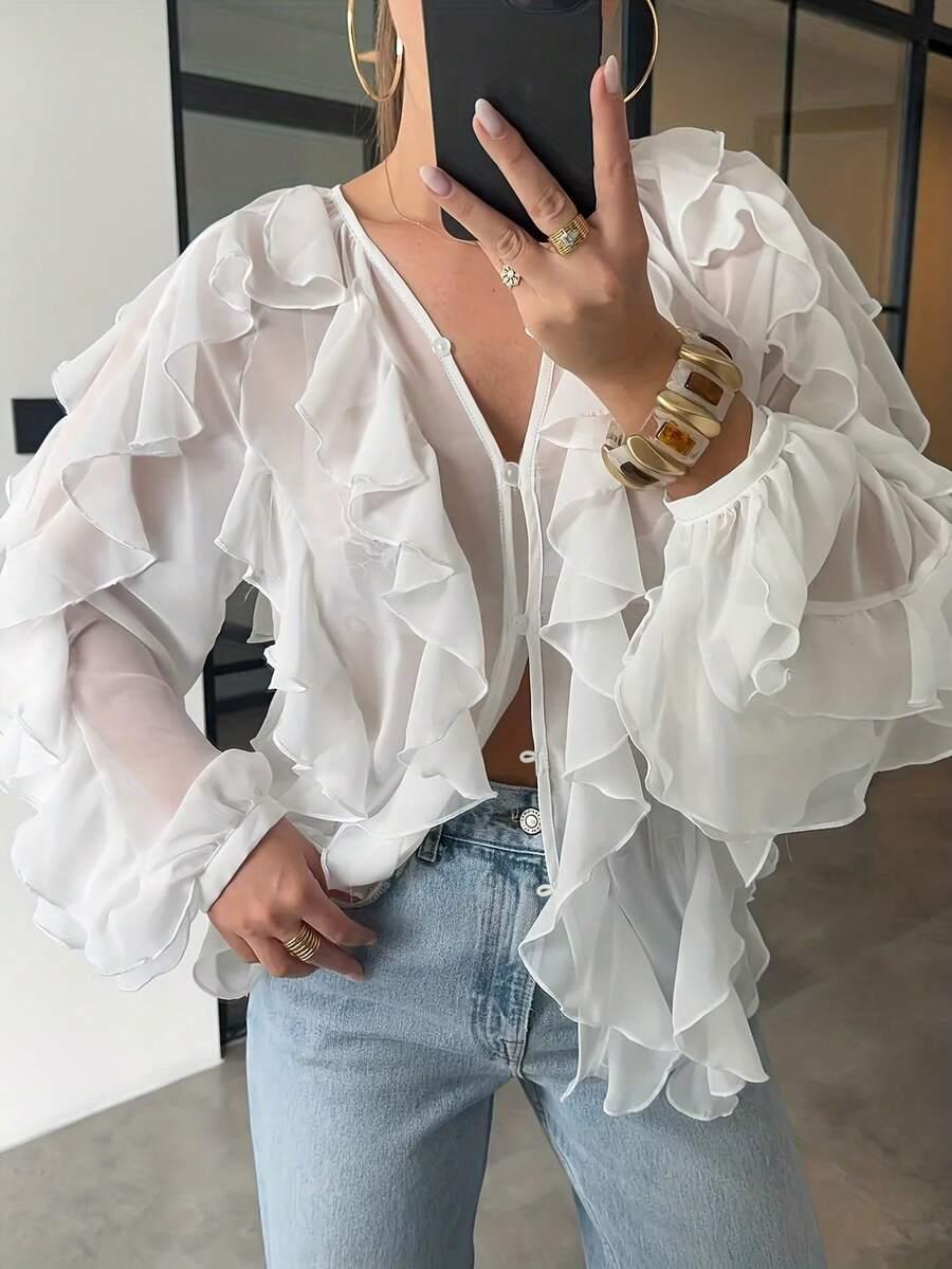 BIAŁA KOSZULA FALBANY