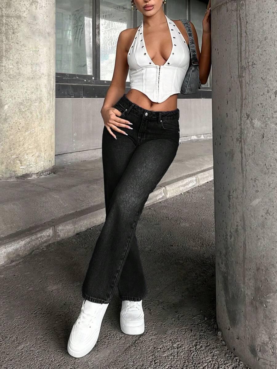 CZARNE PROSTE SPODNIE JEANS