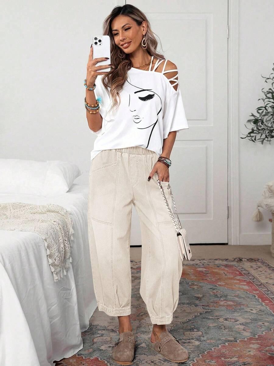 BEŻOWE SPODNIE JEANS