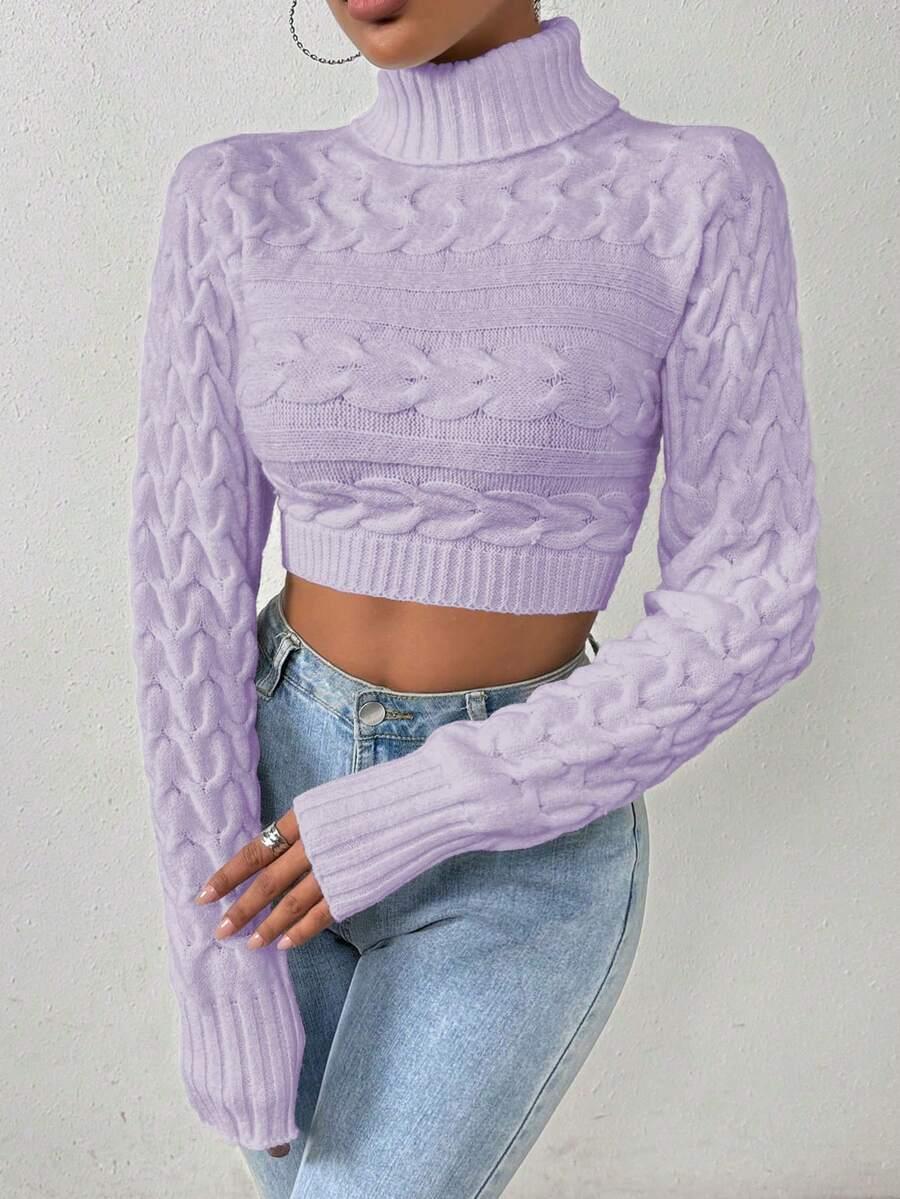 fioletowy krótki sweter golf splot