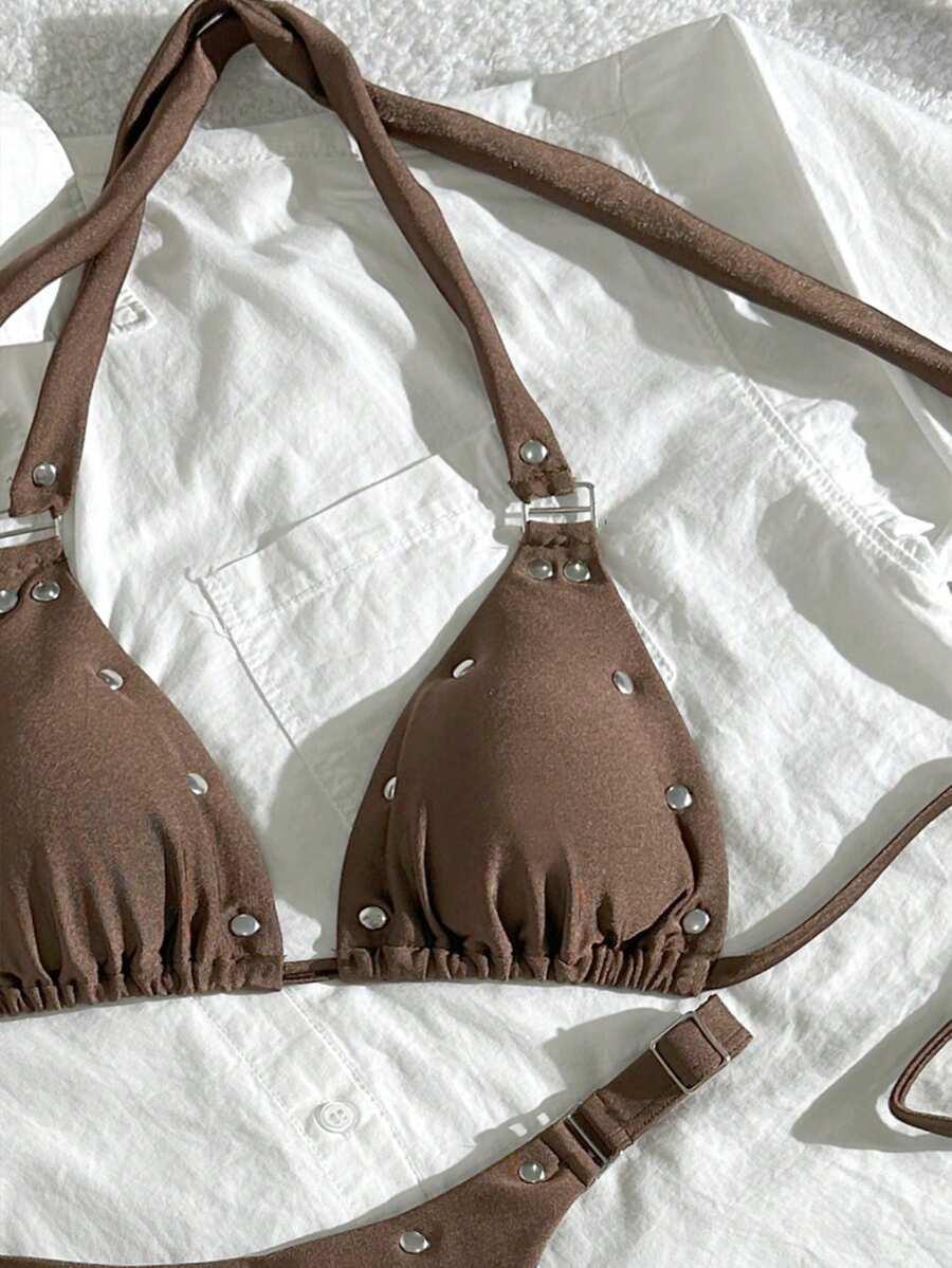 brązowy komplet bikini 