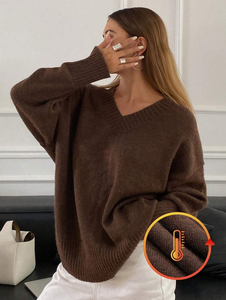 BRĄZOWY SWETER V-NECK