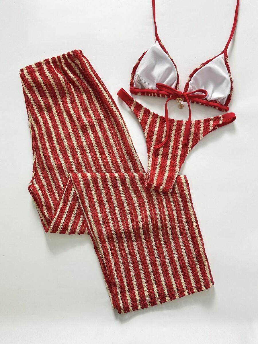 3-CZĘŚCIOWY KOMPLET PLAŻOWY BIKINI SPODNIE