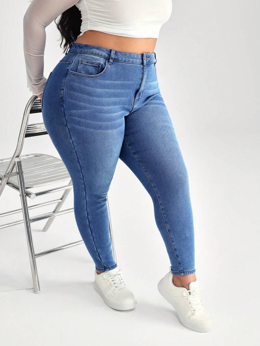 JEANSY DAMSKIE SLIM PLUS SIZE BAWEŁNA WYSOKI STAN