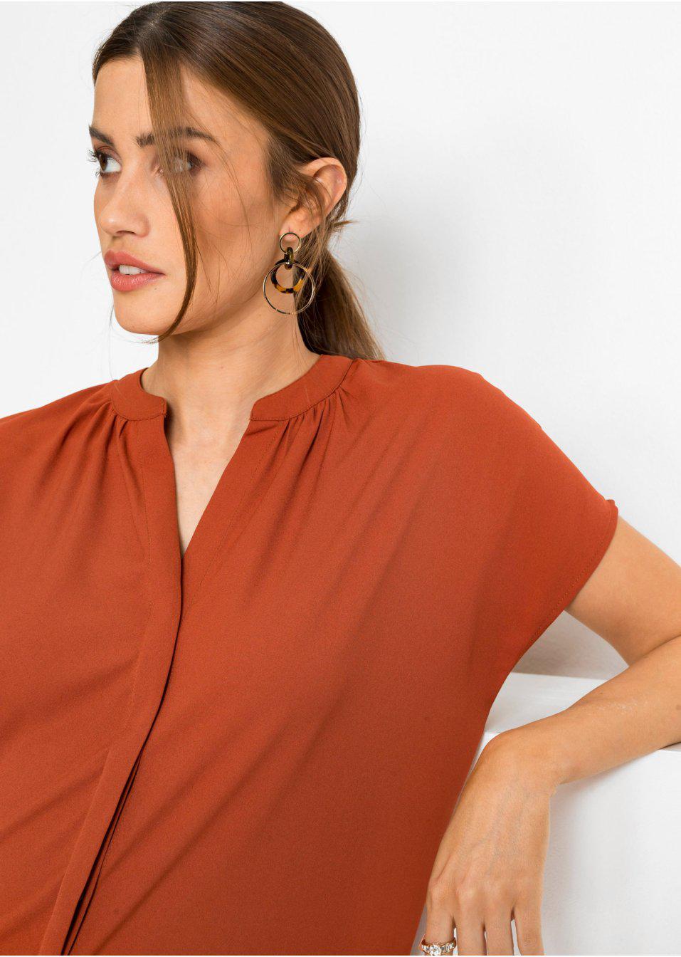 pomarańczowa bluzka v-neck