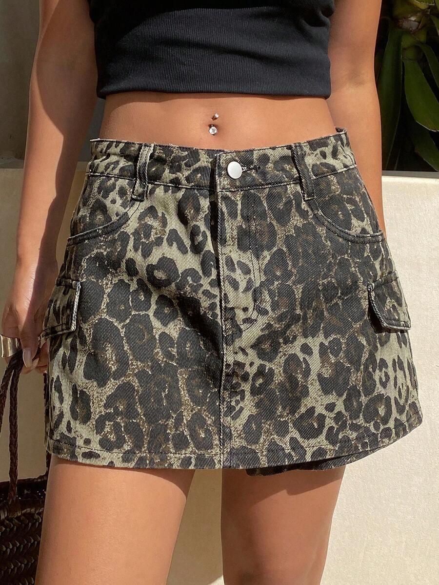 krótkie jeansowe spódnico-spodenki animal print