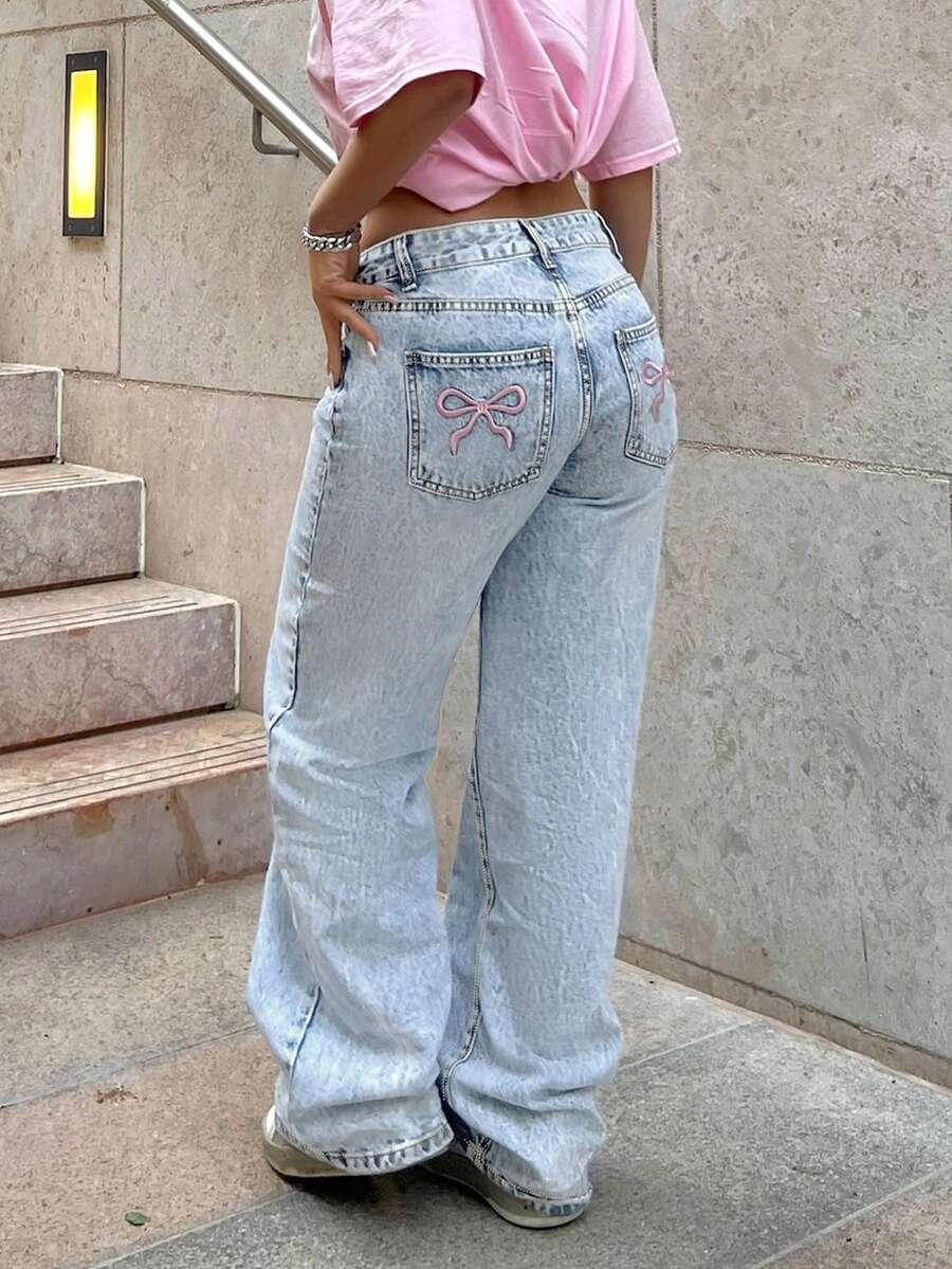 NIEBIESKIE SPODNIE JEANS HAFT