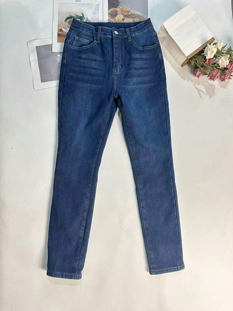 spodnie jeans wysoki stan ocieplenie 