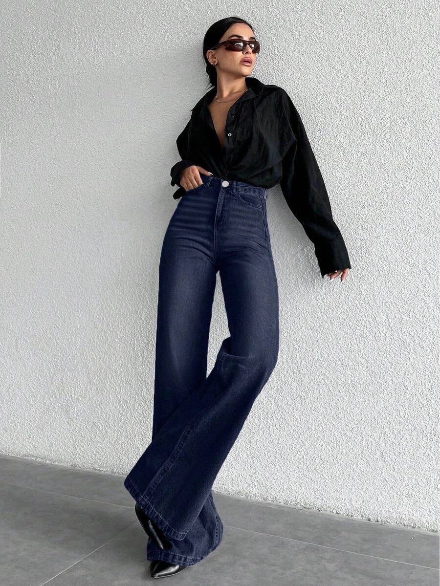 GRANATOWE SPODNIE JEANS