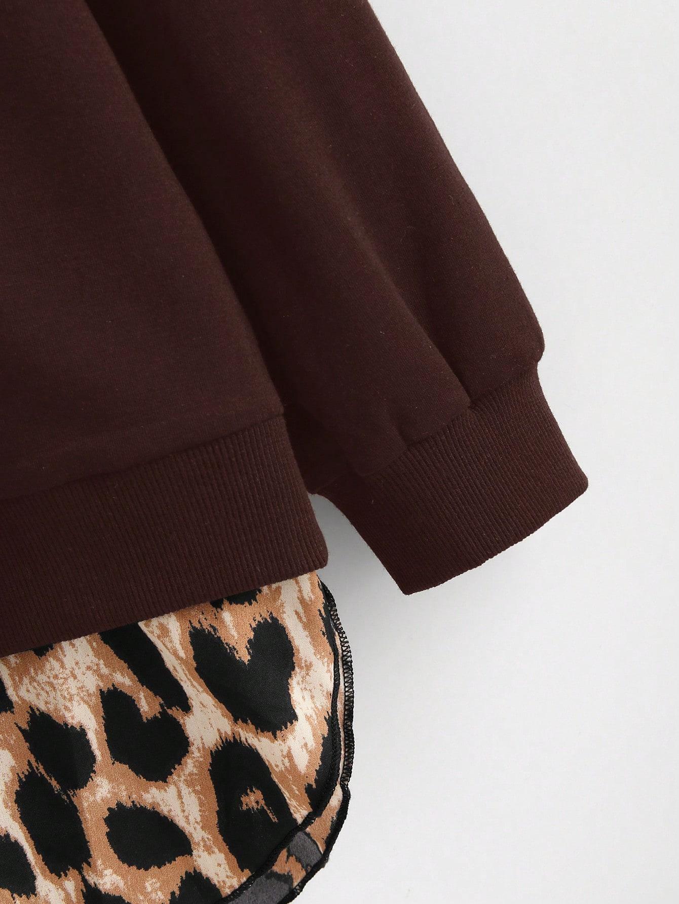 brązowa BLUZA ŁĄCZENIE ANIMAL PRINT KOŁNIERZYK ZIP