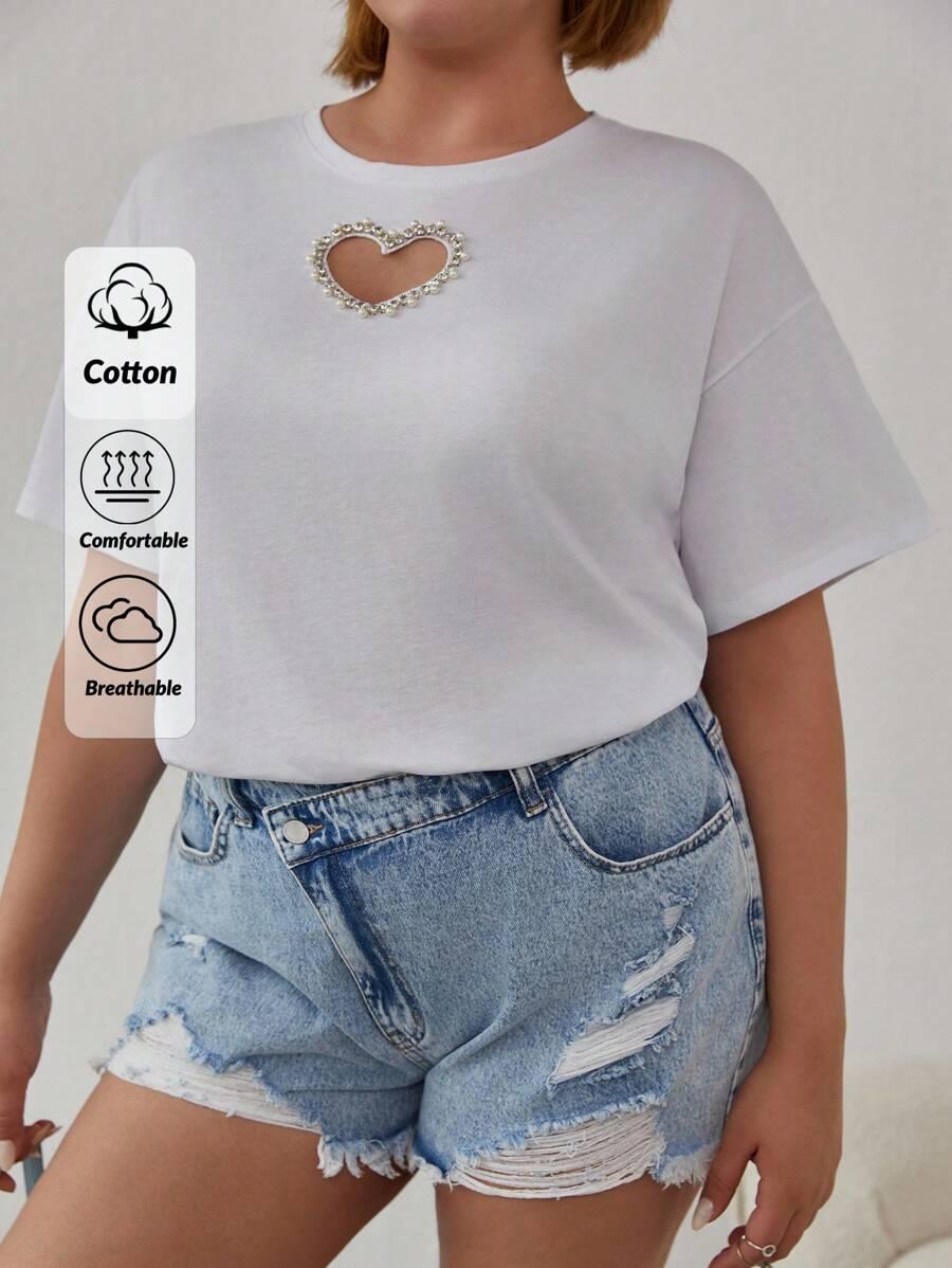 biały t-shirt wycięcie serce 