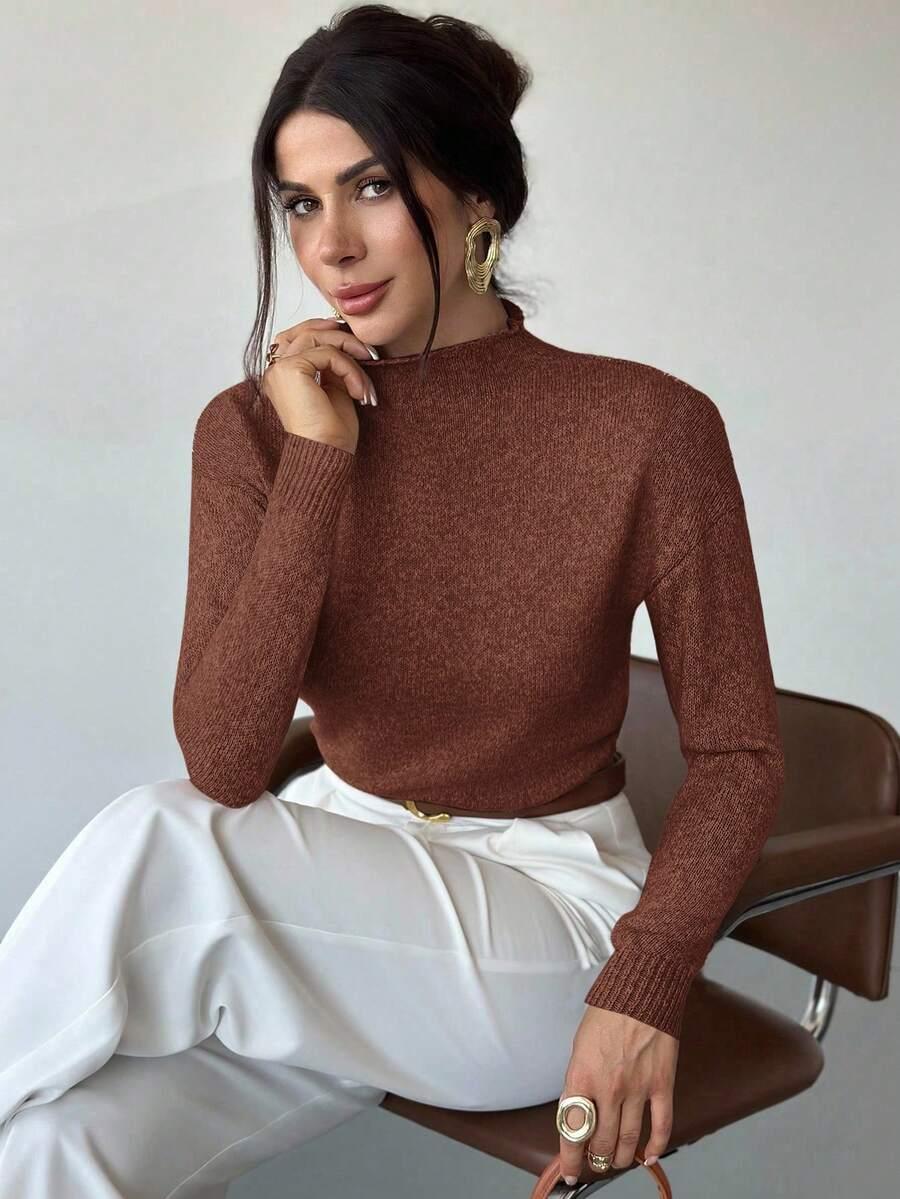 klasyczny brązowy sweter stójka