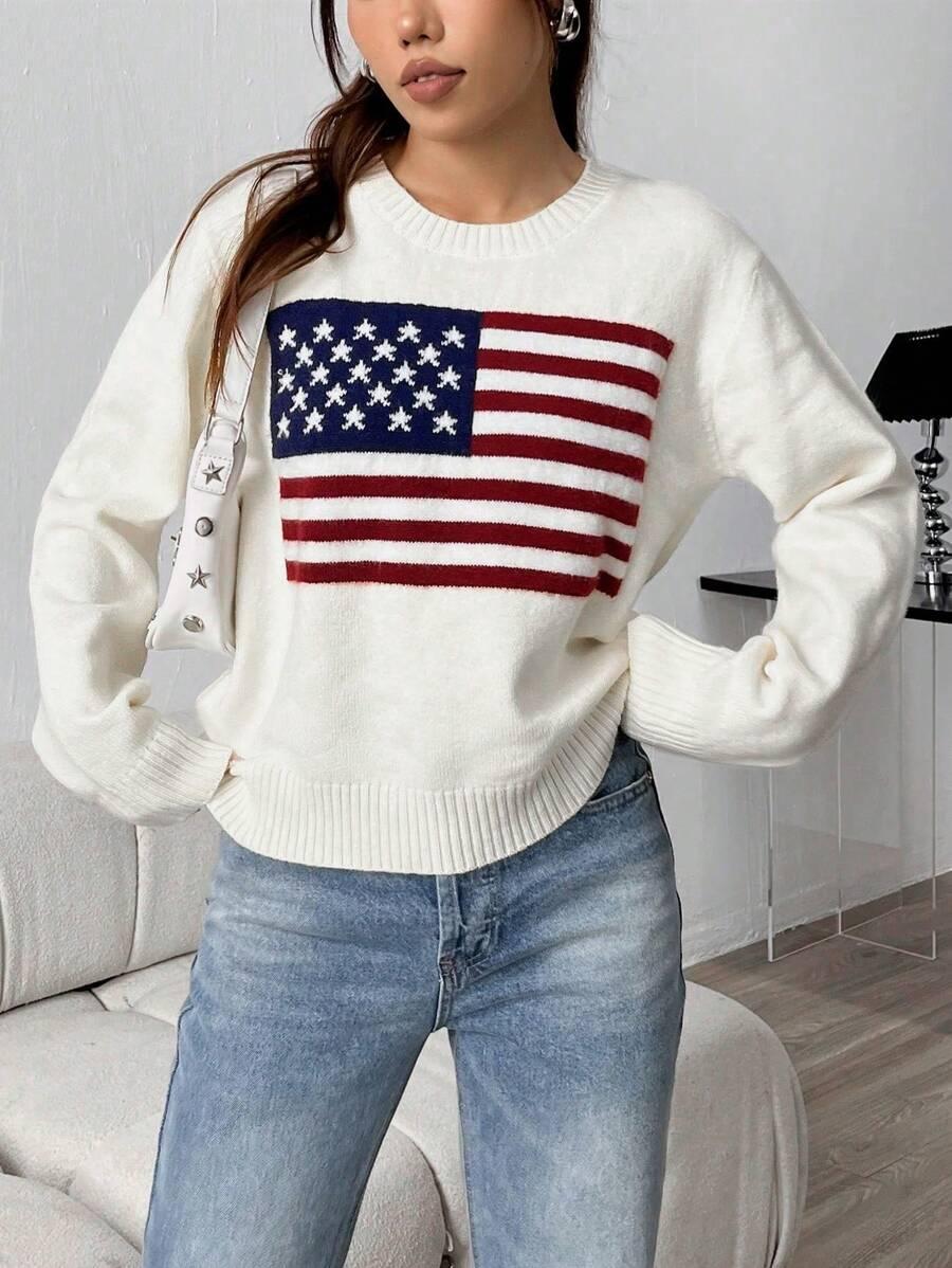 SWETER OKRĄGŁY DEKOLT PRINT
