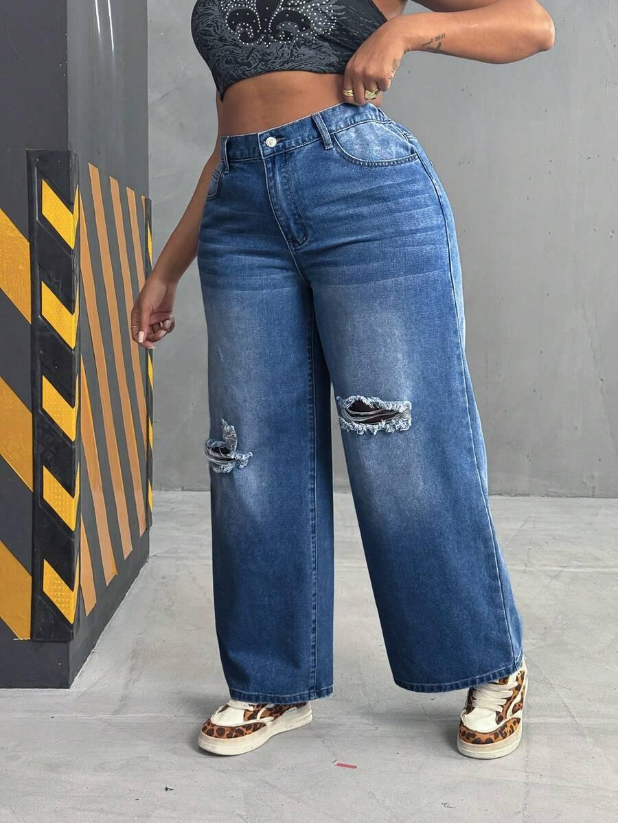 NIEBIESKIE SPODNIE JEANS RIPPED