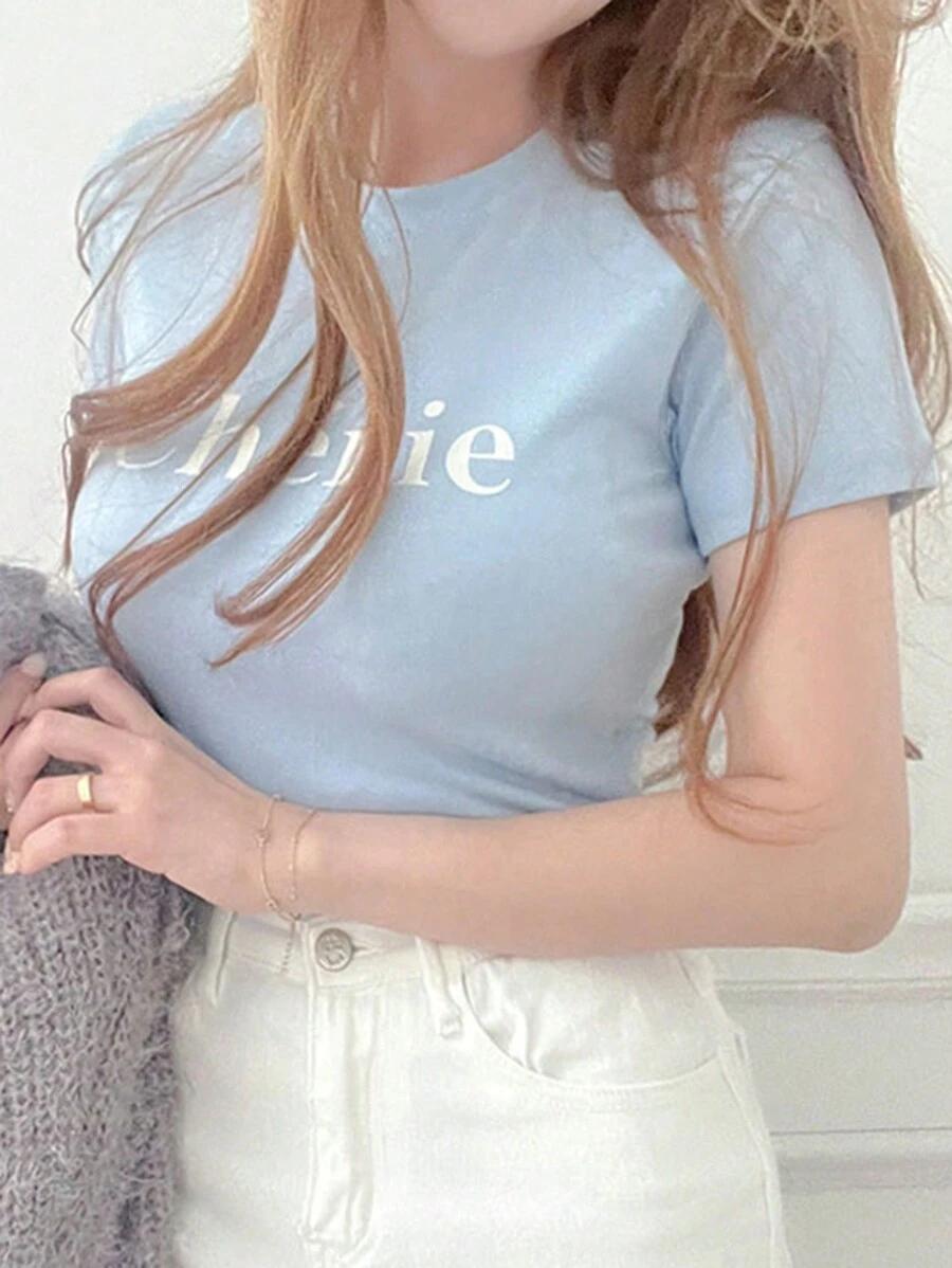bawełniany T-shirta okrągły dekolt